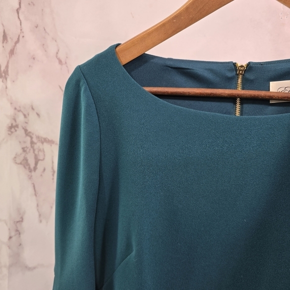 Eliza J Dress Women 4 Small Dark Forest Green Bell Sleeve Flounce Zip Ponte Knit - Picture 2 of 13